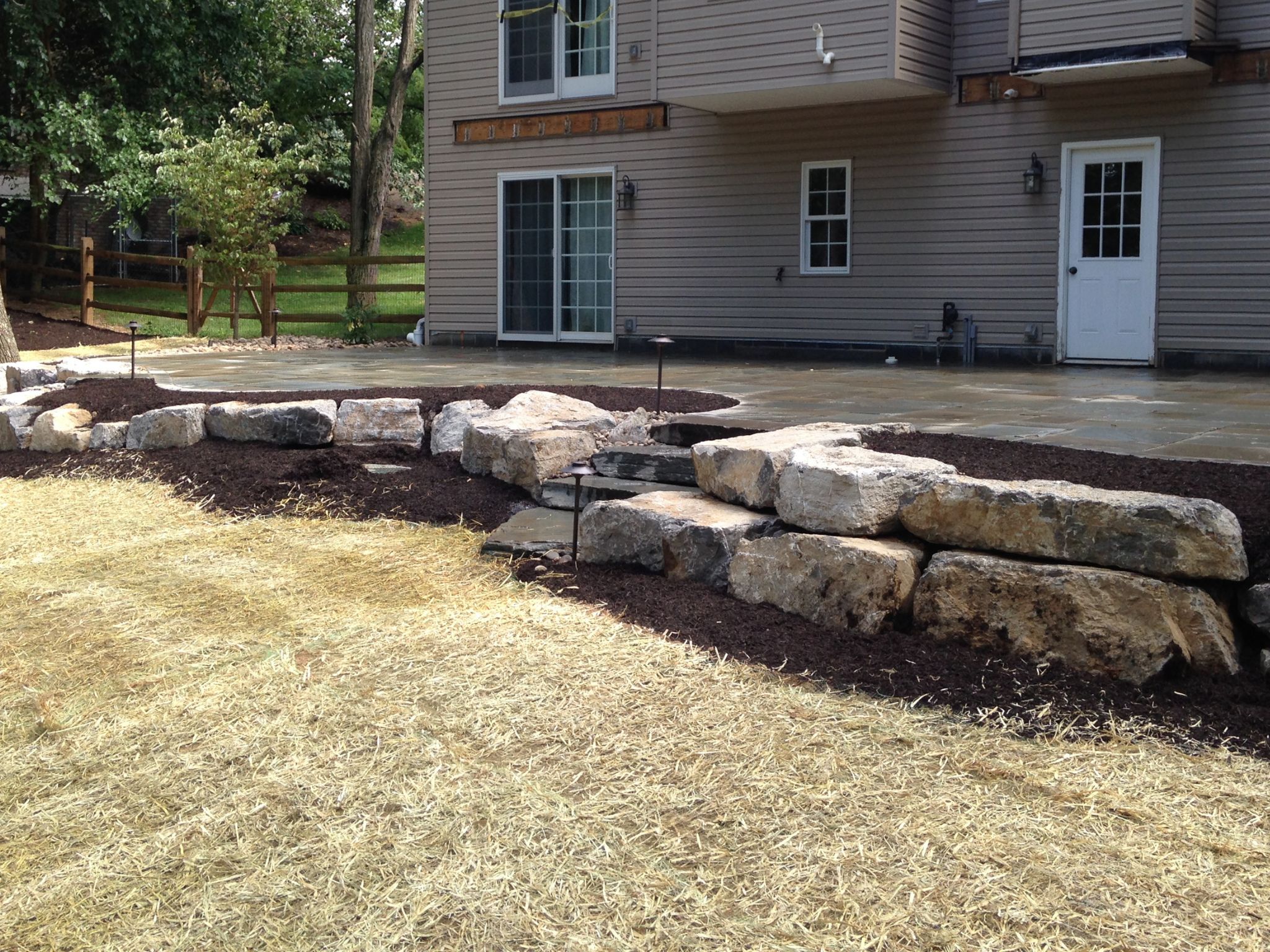 Boulder wall built for residential home in Colorado by Mountainside Land Services.
