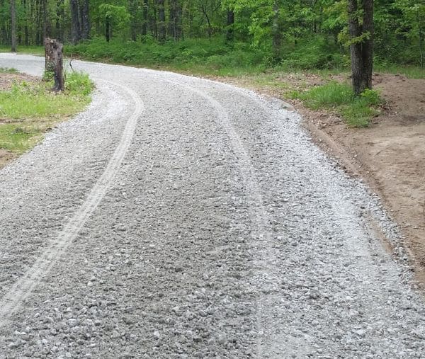 A freshly laid gravel driveway
