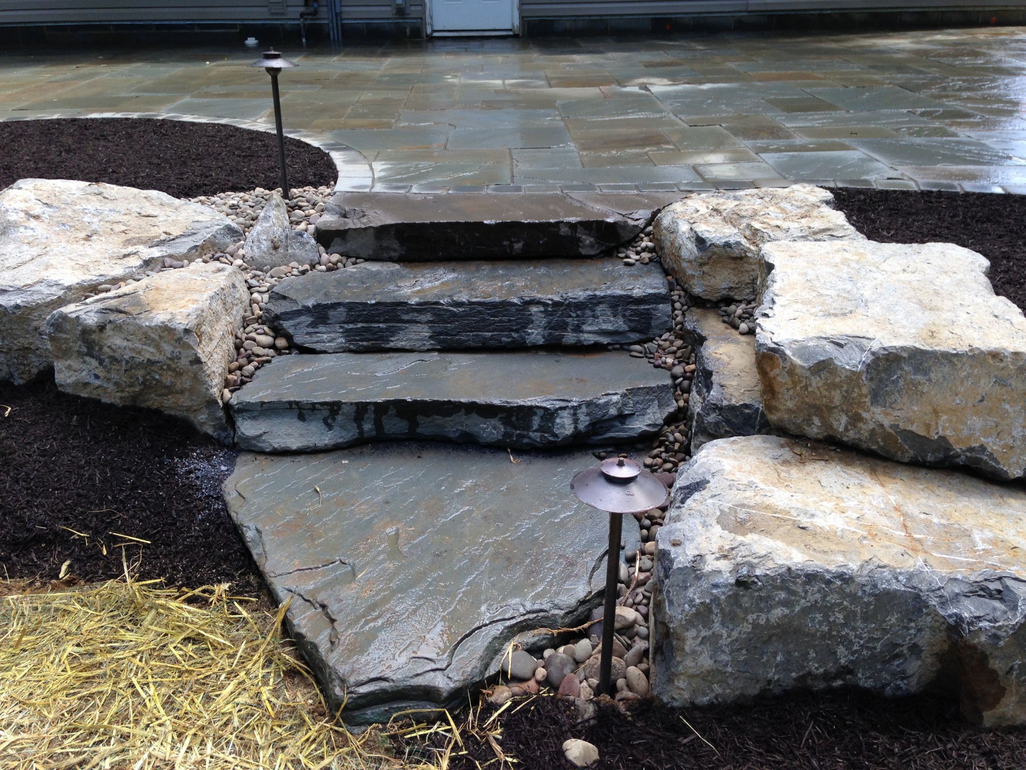 Outdoor steps retaining wall